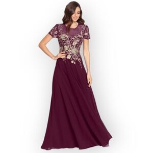 Betsy & Adam Strapless Burgundy Gown size 16